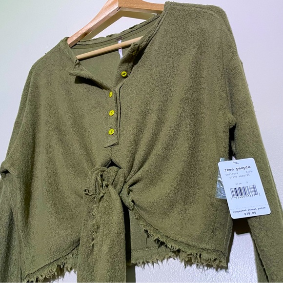 Free People Emma's Henley Tie Front Boho Crop Top Sz S NWT - Picture 2 of 8